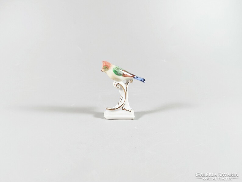 Herendi, bird, colorful parrot on a column, hand-painted porcelain 6 cm. Flawless! (B019)