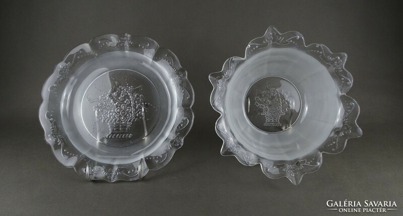 1J933 old glass bowl table center serving bowl tray 2 pieces
