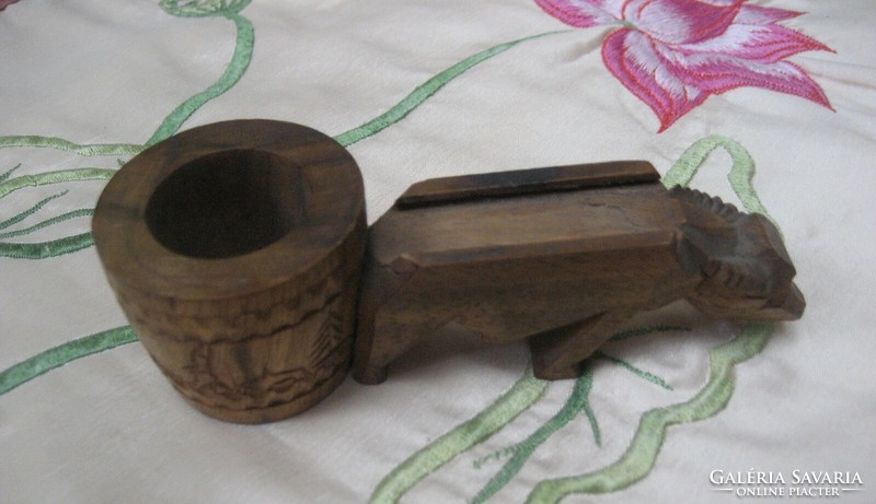Carved wooden match lighter, match holder