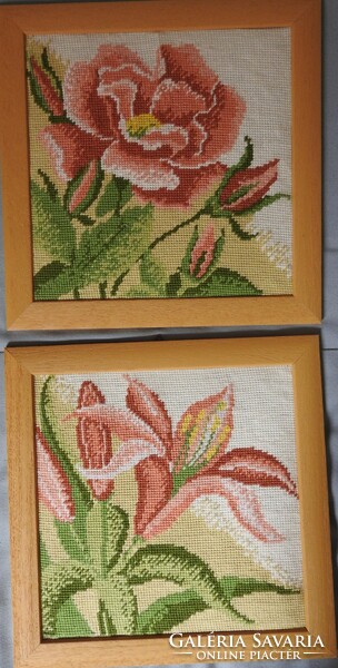 New stitched tapestry with frame - angel and flower motif