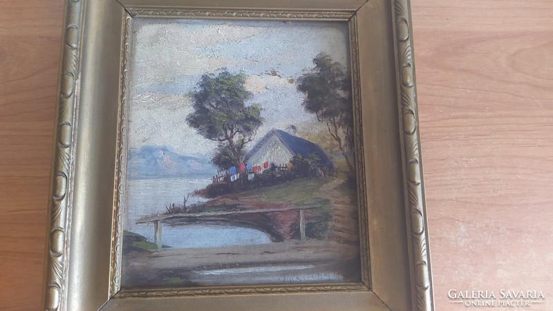 (K) Aprócska régi festmény 24x27 cm, jelzett
