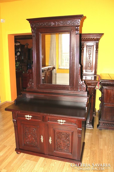 Old German carved mirror chest of drawers, wardrobe