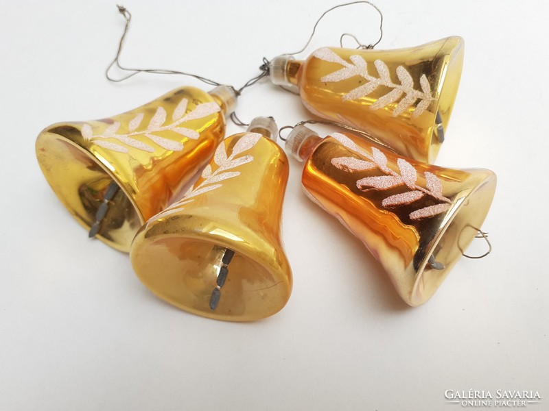 Old glass Christmas tree decoration gold bell retro bell 4 pcs