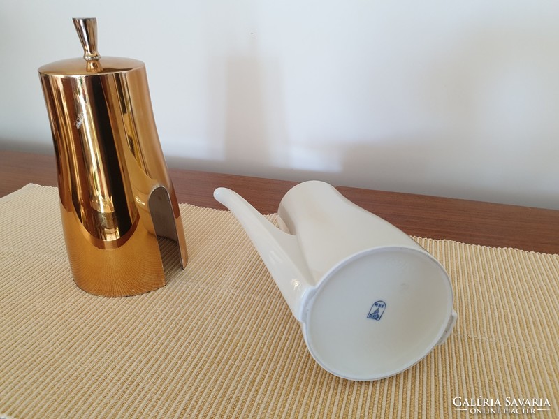 Retro design old porcelain jug teapot spout mid century gold color thermos jug thermos