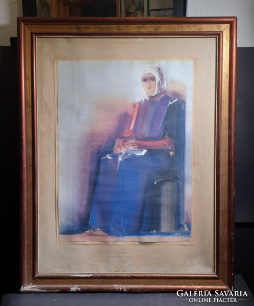 Pető János: Ülő nő (75×59 cm) tempera, 1983, zsürizett mű