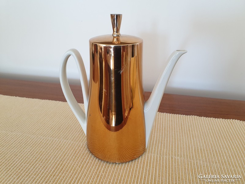 Retro design régi porcelán kanna teáskanna kiöntő mid century arany színű thermokanna termosz