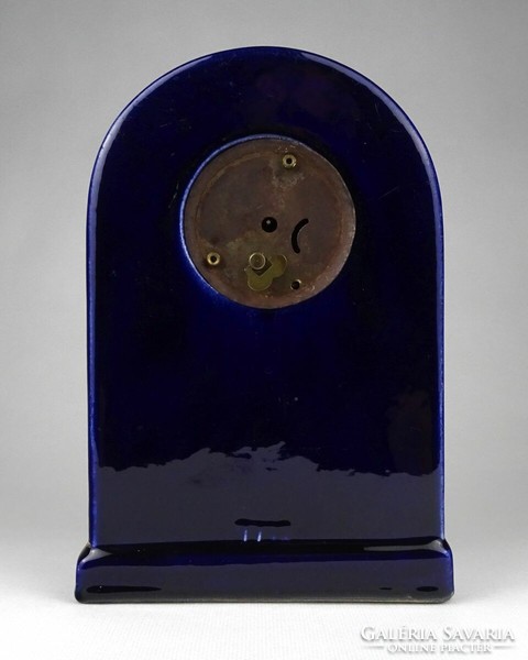 1J911 old cobalt blue faience furniture clock 21 cm