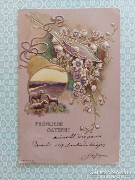Old Easter embossed postcard 1903 postcard lamb bell