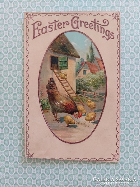 Régi húsvéti dombornyomott képeslap 1910 csibés levelezőlap