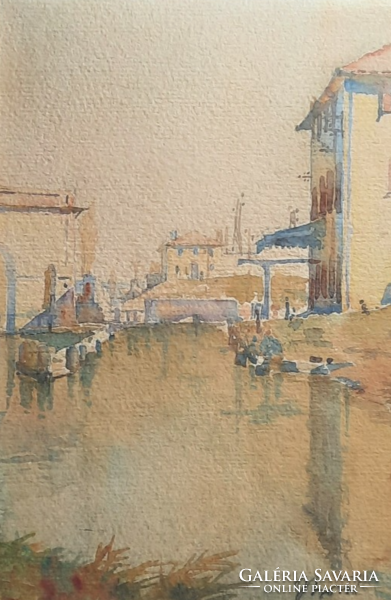 Waterfront houses - Venice? (Full size 43x33 cm) watercolor - unidentified mark