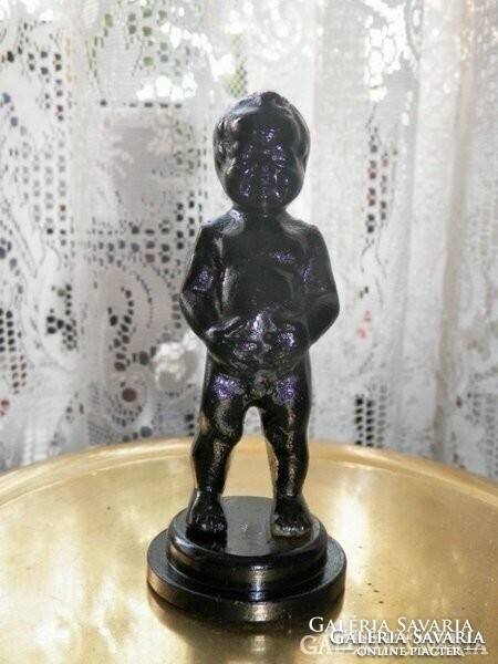 Antique painted heavy metal stomach-grabbing boy's paperweight csa