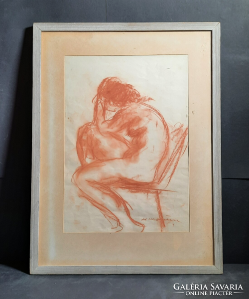 Seated nude (red chalk) size with frame 48x36 cm