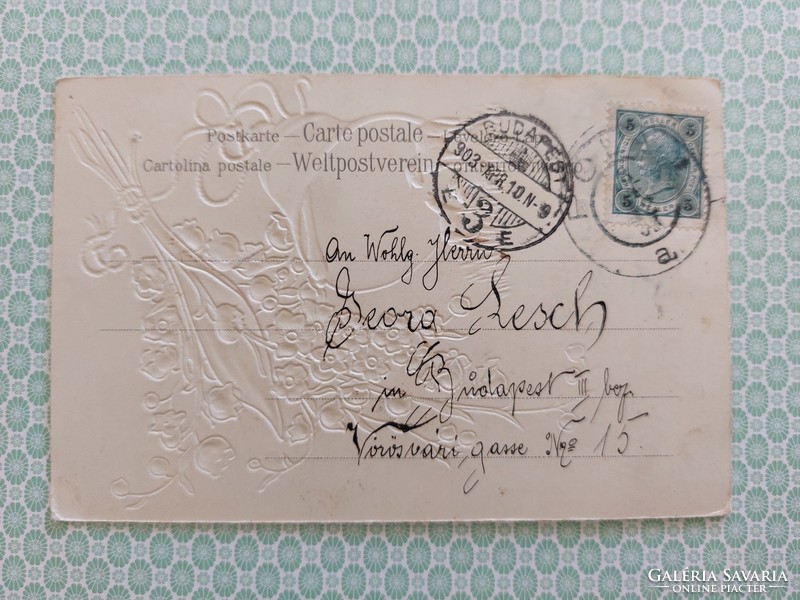 Régi húsvéti dombornyomott képeslap 1903 levelezőlap bárány harang