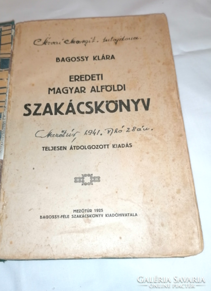 Bagossy Klára: Eredeti Magyar Alföldi szakácskönyv 1925.