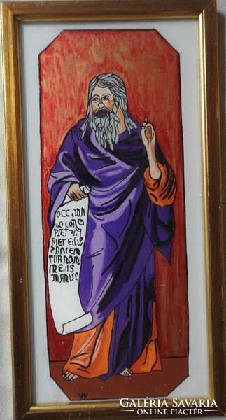 Mózes a tízparancsolattal – jelzett üvegfestmény