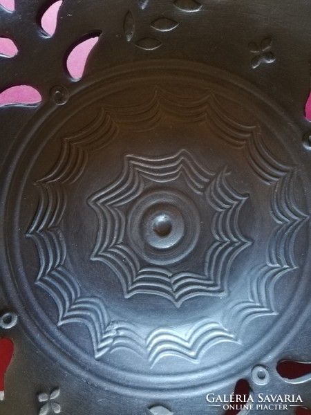 Ferenc Kovácsics black glazed ceramic plate and vase