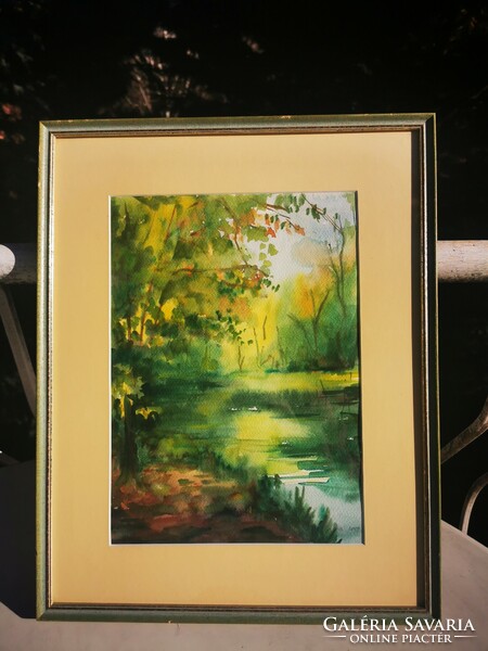 Forest landscape, watercolor