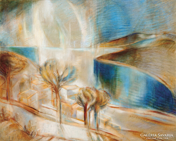 József Egry Taormina reproduction canvas print Italy landscape Sicily coast palm trees