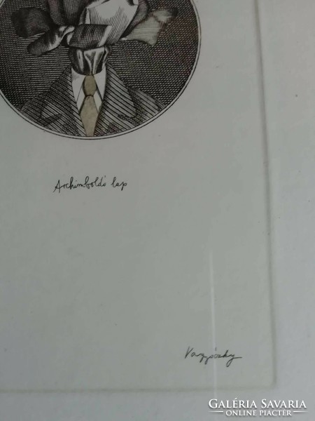 Károly Vagyóczky archimbold sheet, etching 10.5 x 6.5 marked work