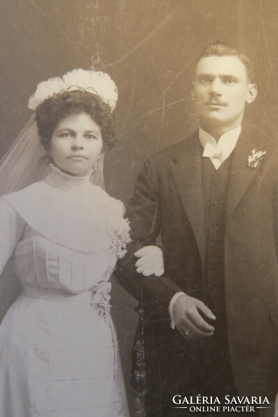 Antik esküvői kabinetfotó/keményhátú fotó Lengyel Géza Szabadka 1900 körüli