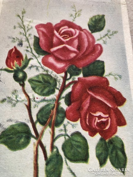Régi Rózsa virágos grafikus képeslap