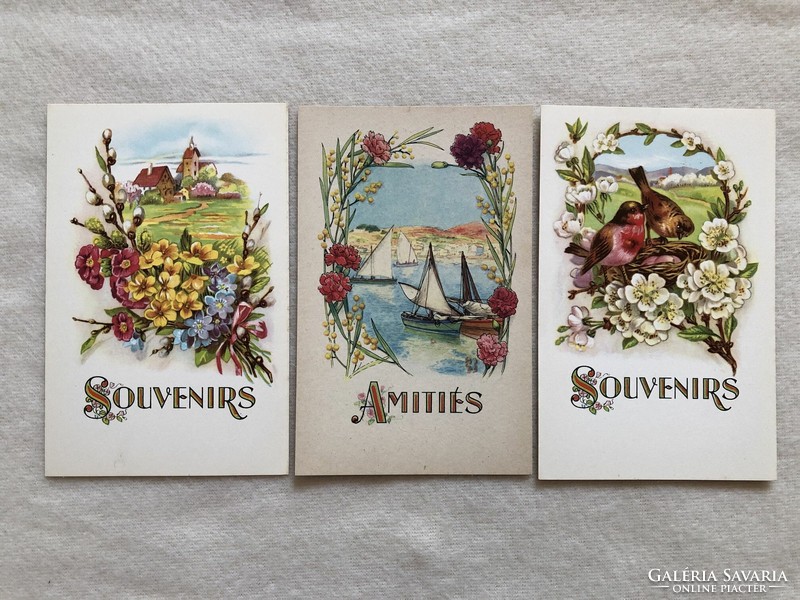 3 antique, old postcards together