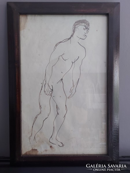 Unsigned ink drawing - study drawing - male nude 109