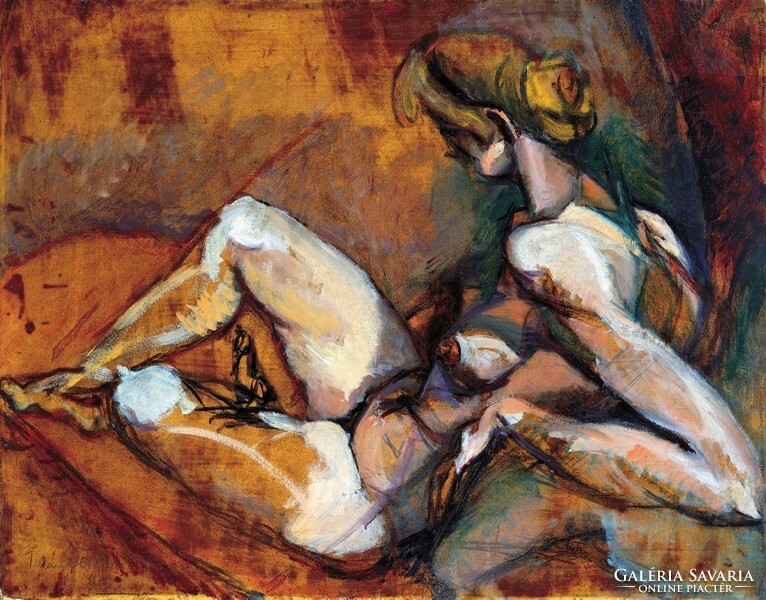 Lajos Tihanyi reclining female nude study, reproduction canvas print, also available on blinds