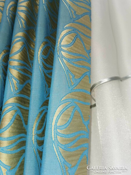 Függöny szett krém-türkiz színekben készre varrva ÚJ