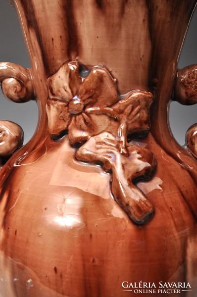 Weigert Pál fazekas art deco kerámia váza rátétes diszitéssel, 22 cm Mezőtúr
