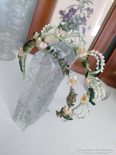 2 rows, beautiful, old bridal headdress with wax flowers, very rare