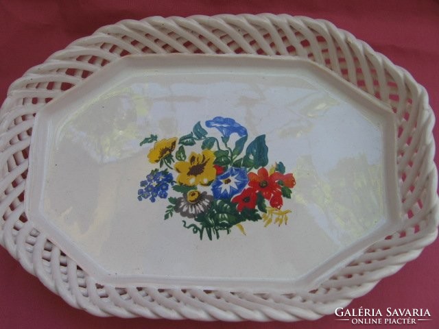 Bodrogkeresztúr ceramic basket with an openwork edge