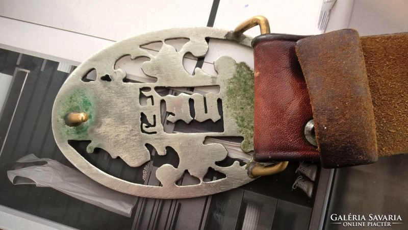 Leather belt with unique buckle