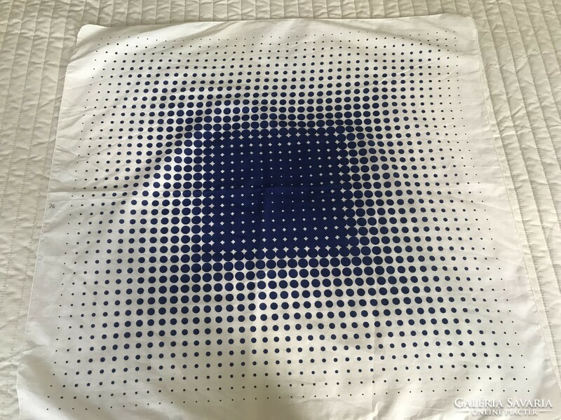 Cotton scarf with dark blue dots, 65 x 63 cm