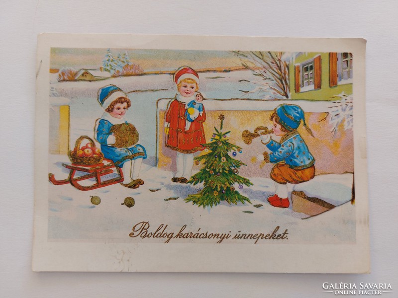 Régi karácsonyi képeslap 1988 levelezőlap gyerekek
