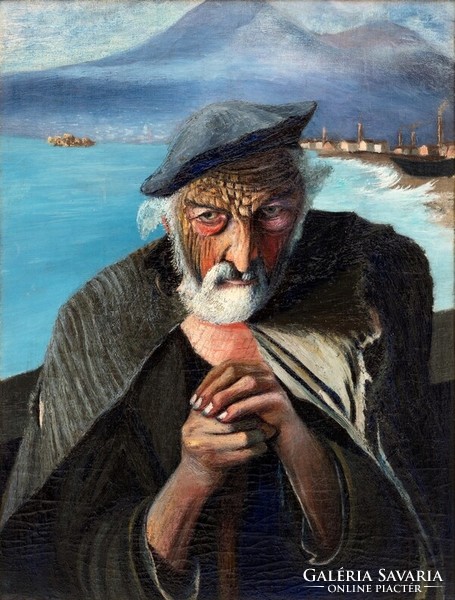 Csontváry Öreg halász 1902 reprodukció vászonkép nyomat matróz tengerész férfi portré, vakrámán is!