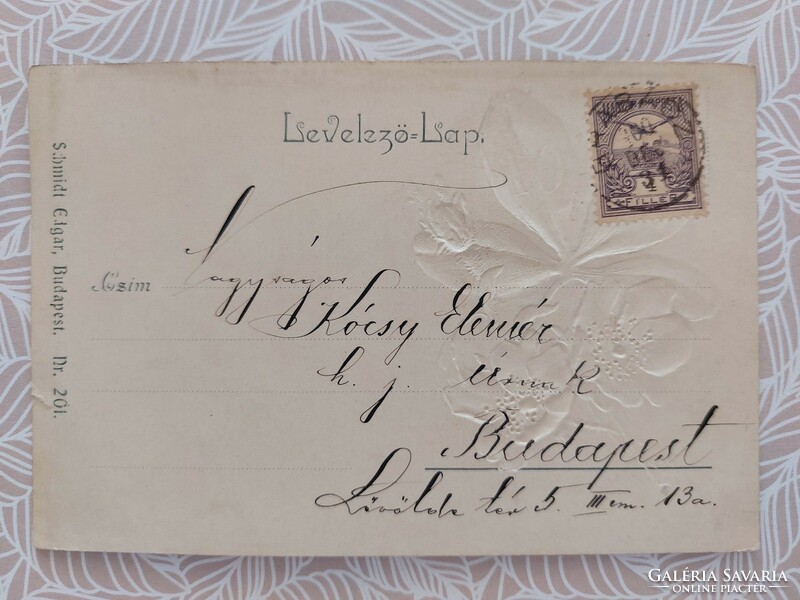 Régi dombornyomott képeslap 1901 levelezőlap lóhere vadrózsa