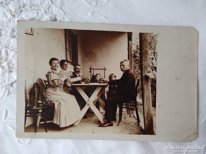 Antik magyar fotólap, úri társaság, családi összejövetel 1907