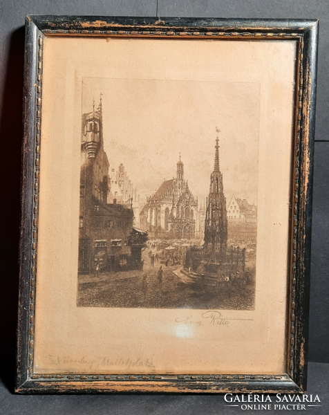 Lorenz ritter: Nuremberg, Marktplatz - a rarity! (25×20Cm) etching, Germany, market scene