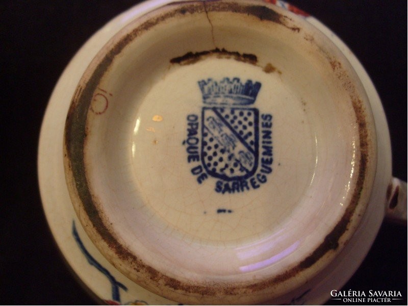 E15 Sarreguemines 168 éves nagyméretű majolika fajansz kávés/ teás muzeális ritkaság gyűjteménybe