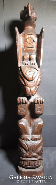 Indian totem! Abner Johnson Signed Wood Sculpture (Native American Art, Native Religious Object, Carving)