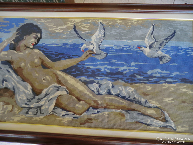Tapestry female nude on the beach giant tapestry wall picture, with glass, in frame 63x120 cm