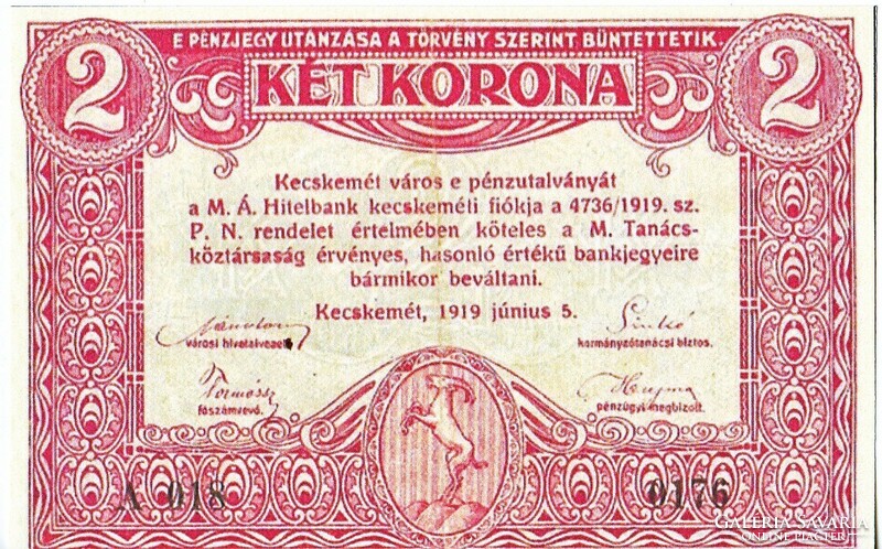 Kecskemét city money order 2 crowns replica 1919