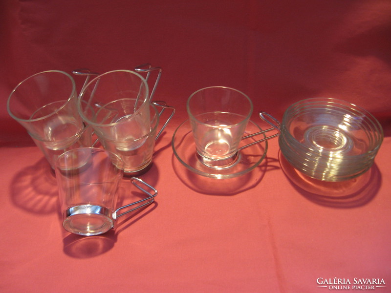 Glass mocha set with pointed metal handle 6 sets