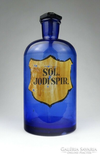 1I617 old blue pharmacy apothecary bottle sol. Jodi spir.