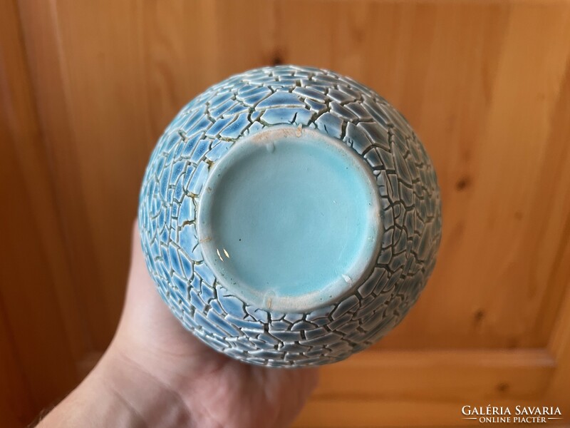 Zsolnay repesztett alapmázas zsugor mázas porcelán váza Gazder Antal terve modern retro mid century