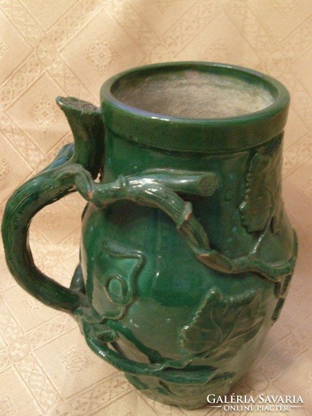 E15 majolica glazed antique art nouveau marked jug + applique ornament collector's rarity 25 cm for sale
