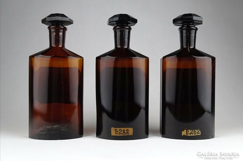 1I709 Régi barna gyógyszertári patika üveg 3 darab