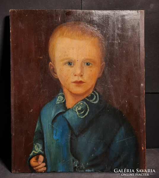 Gyermekportré (olaj, fa, 39x32 cm) kisfiú portréja