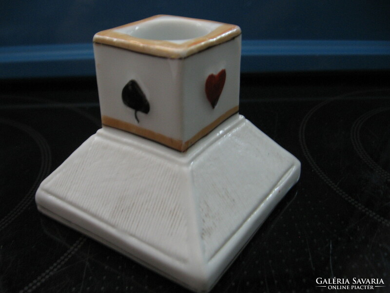 Antique collector's card pattern casino, cafe porcelain match holder and lighter